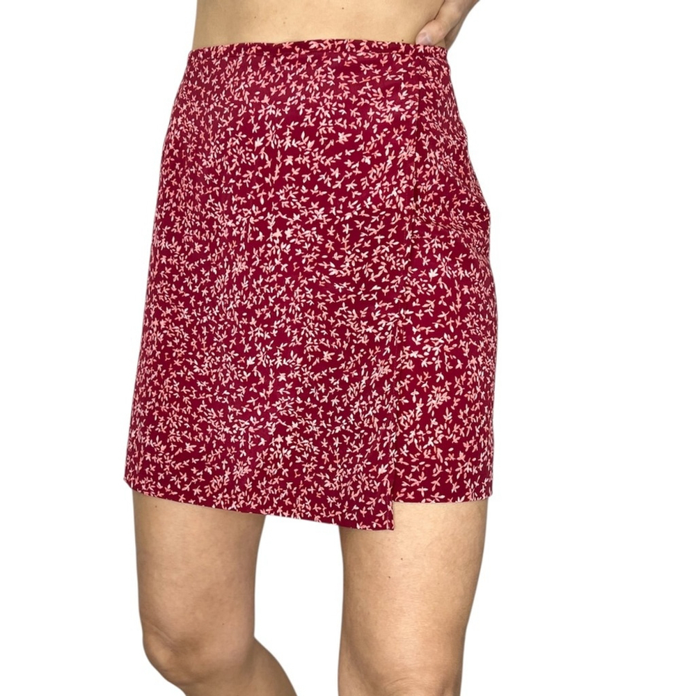Reitmans wrap style burgundy pink white floral mini skirt short combo skort 13